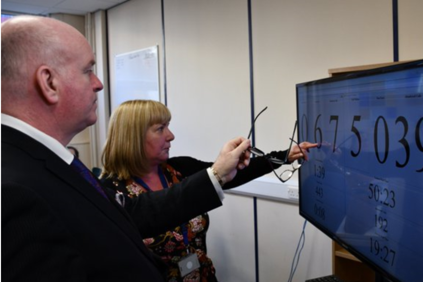 Chief Minister Howard Quayle visits the COVID 111 team in March last year.