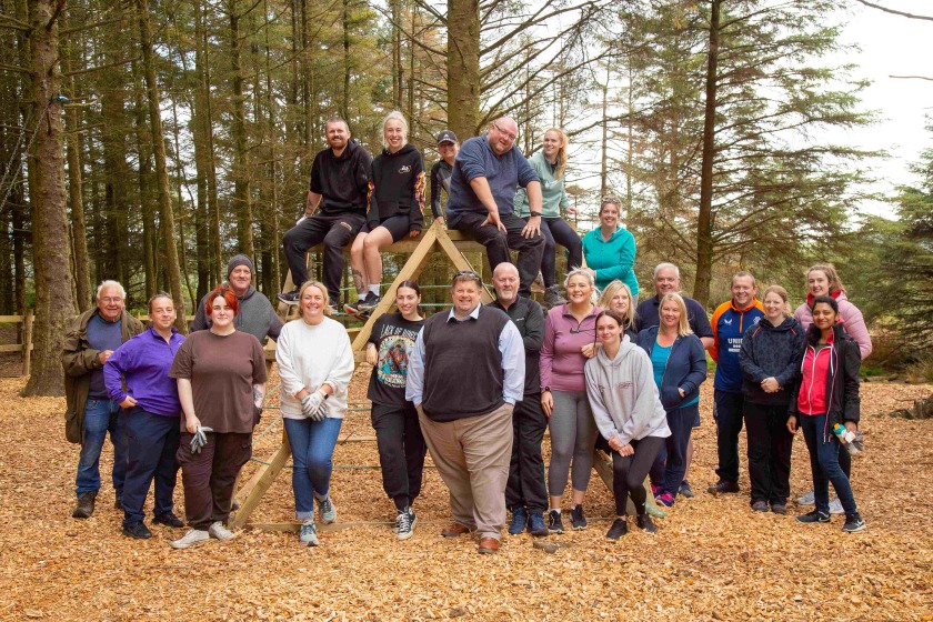 Some of the Zurich volunteers at Archallagan Forest with, front and centre, Mark Cady, Chief Op-erating Officer, Zurich International Life Ltd.